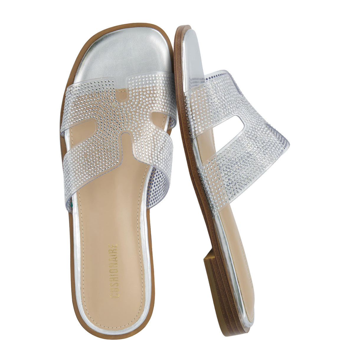 CUSHIONAIRE Voyage Cutout Strap Slides for Women, Slip On Summer Flats, Trendy Footwear, Memory Foam Vegan Leather Comfortable Vacation Style Sandals