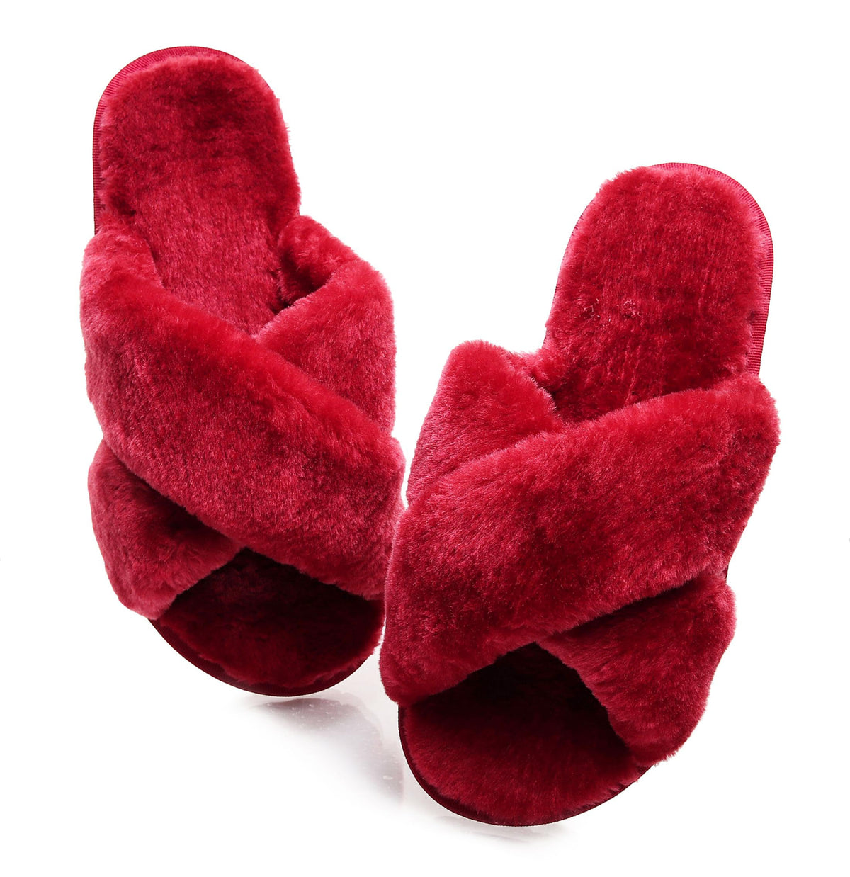 Crazy Lady Womens Fuzzy House Slippers Cross Band Memory Foam Sandals