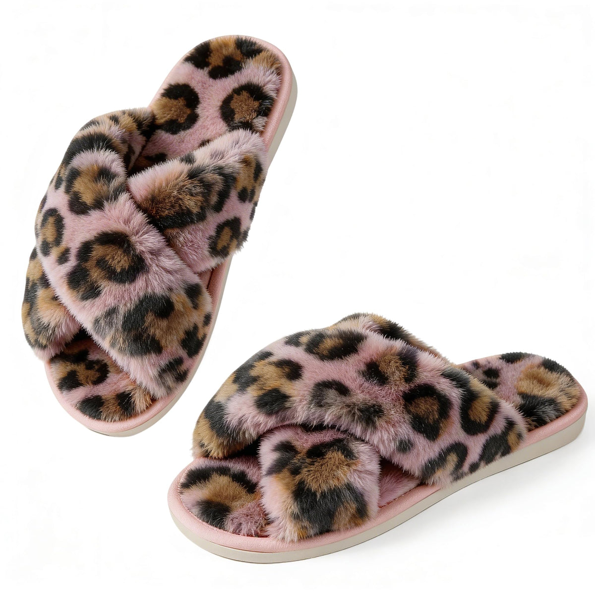 Ankis Memory Foam Fuzzy Slippers for Women,Open Toe House Shoes