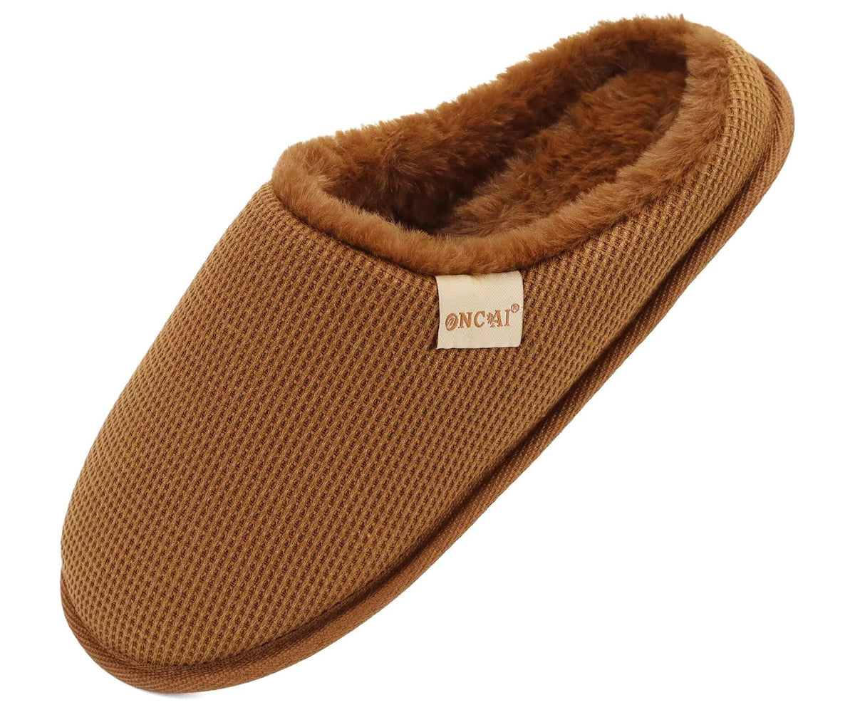 ONCAI Women's House Slippers, Cushion Memory Foam Waffle Upper Home Comfortable Warm Winter Cozy Soft Lightweight Indoor Best House Shoes Non-slip Rubber Sole US Size 5-11