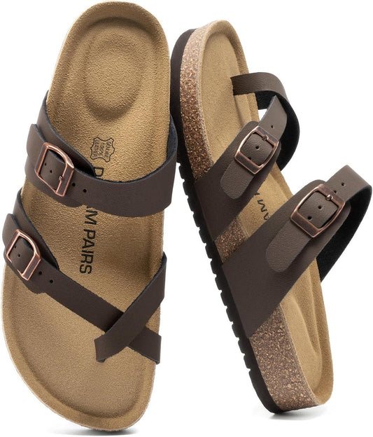 DREAM PAIRS Women's Leather Cork Footbed Summer Sandals