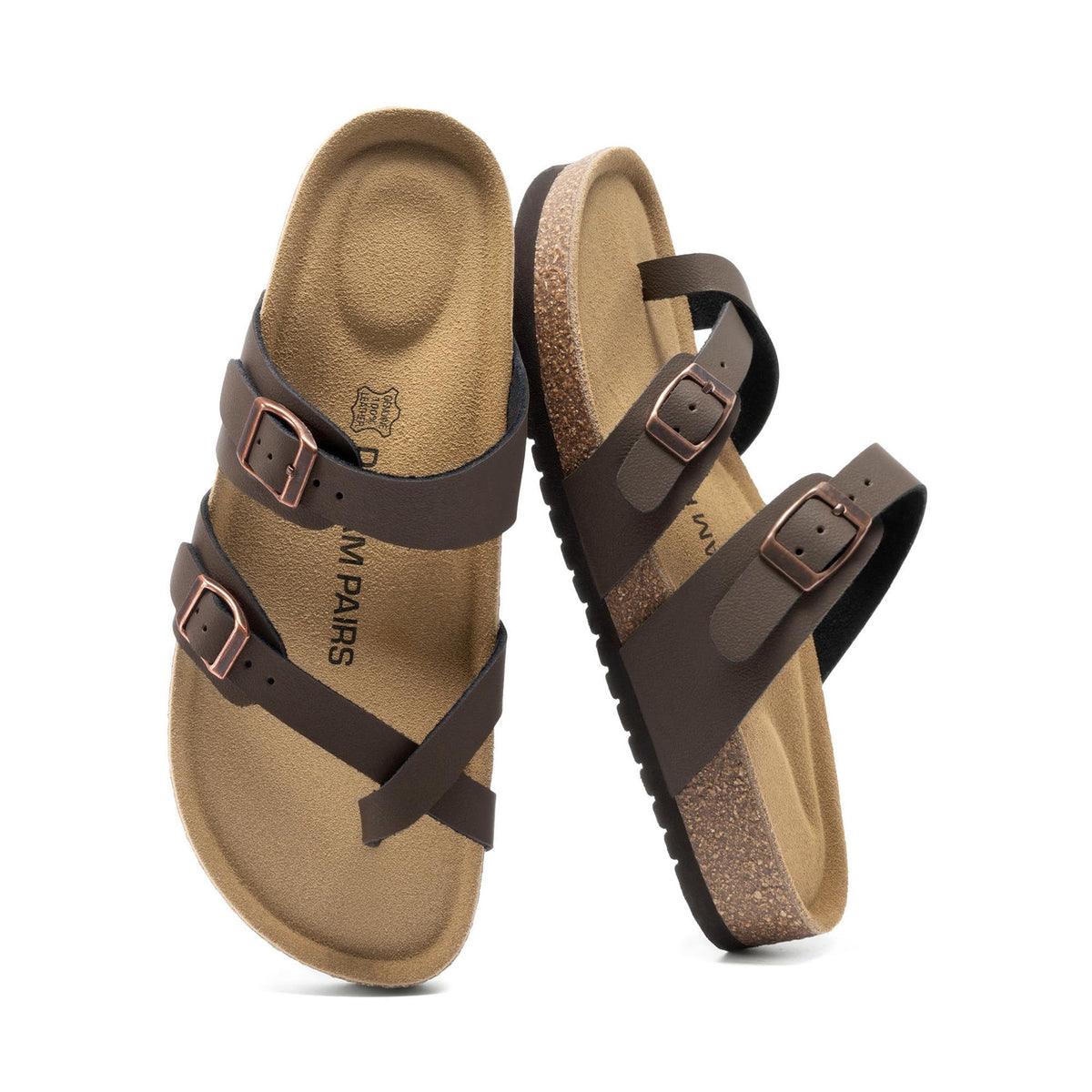 DREAM PAIRS Women's Leather Cork Footbed Summer Sandals