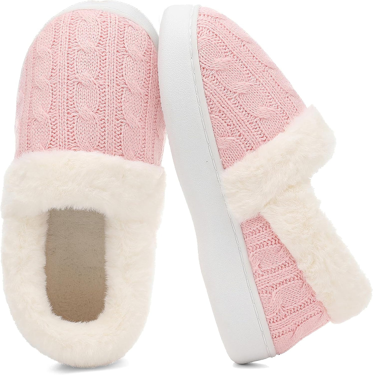 UBFEN Womens Fuzzy House Slippers Warm Bedroom Shoes with Faux Fur Lining Non Slip Memory Foam Slippers for ladies Indoor and Outdoor