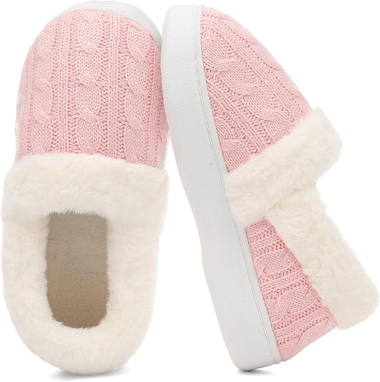 UBFEN Womens Fuzzy House Slippers Warm Bedroom Shoes with Faux Fur Lining Non Slip Memory Foam Slippers for ladies Indoor and Outdoor