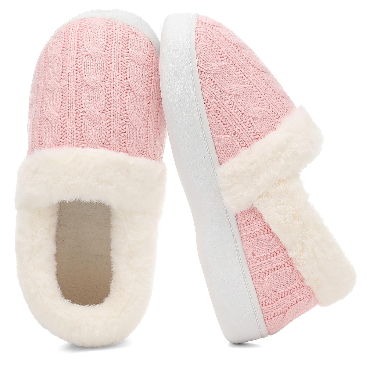 UBFEN Womens Fuzzy House Slippers Warm Bedroom Shoes with Faux Fur Lining Non Slip Memory Foam Slippers for ladies Indoor and Outdoor