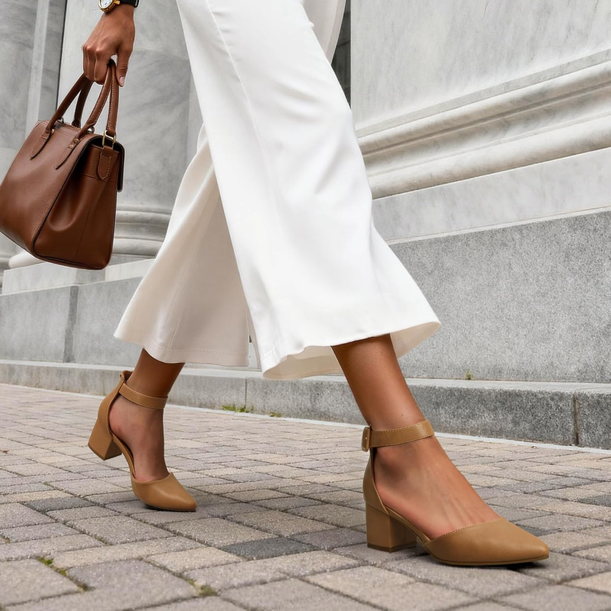 DREAM PAIRS ANNEE Pointed Toe Low Chunky Heel Pumps