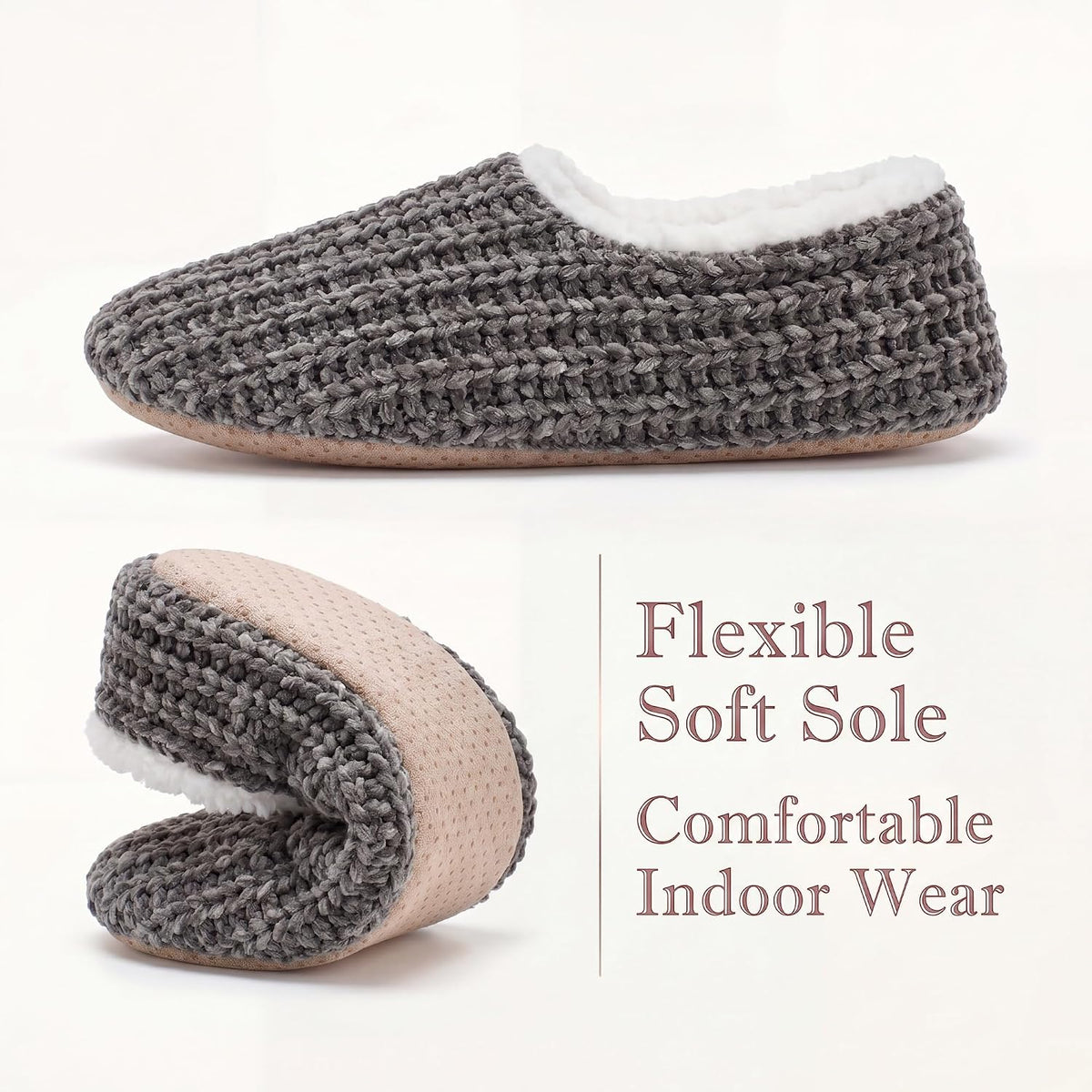 cosyone1997 Womens 2-Pair Knit Slippers Non Slip Slipper Socks