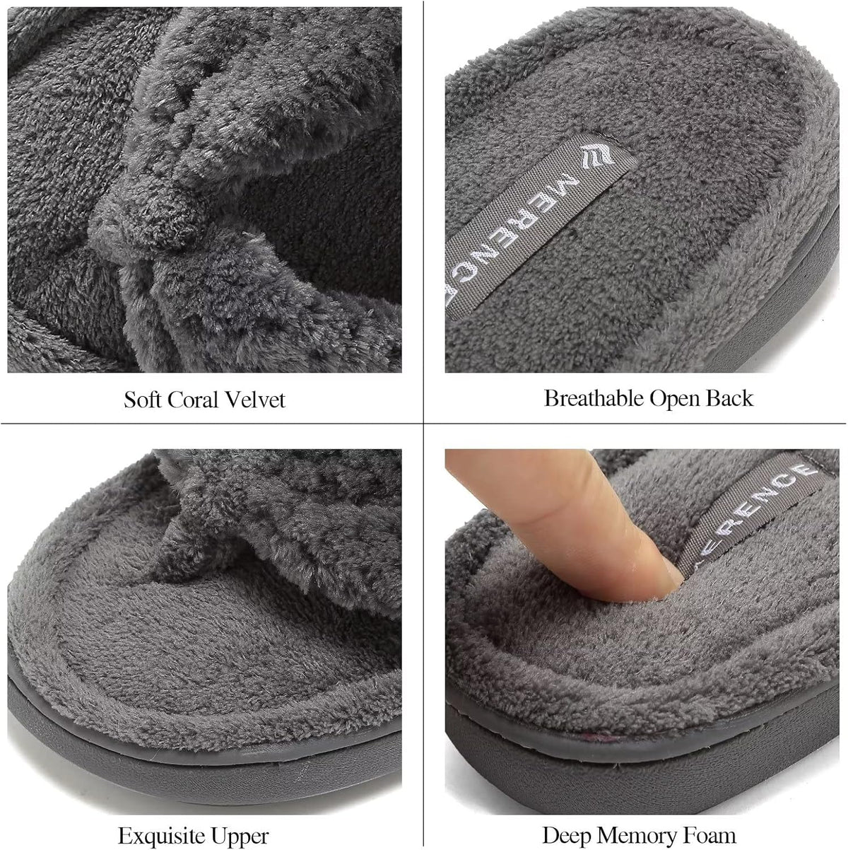 CIOR Women's Cozy Memory Foam Spa Thong Flip Flops House Indoor Slippers Plush Gridding Velvet Lining Clog Style-U1MTW017-0716