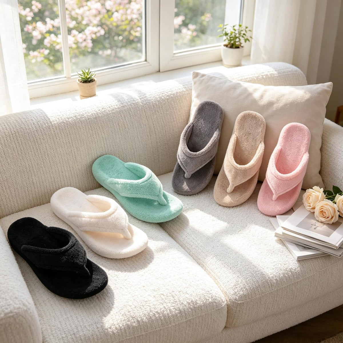 BCSTUDIO Women's Orthopedic Flip Flop Fuzzy Slippers with Arch Support