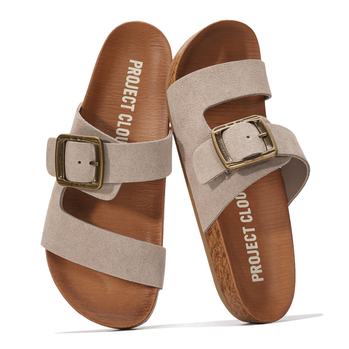Project Cloud Genuine Suede Adjustable Buckle Slides for Women Footwear