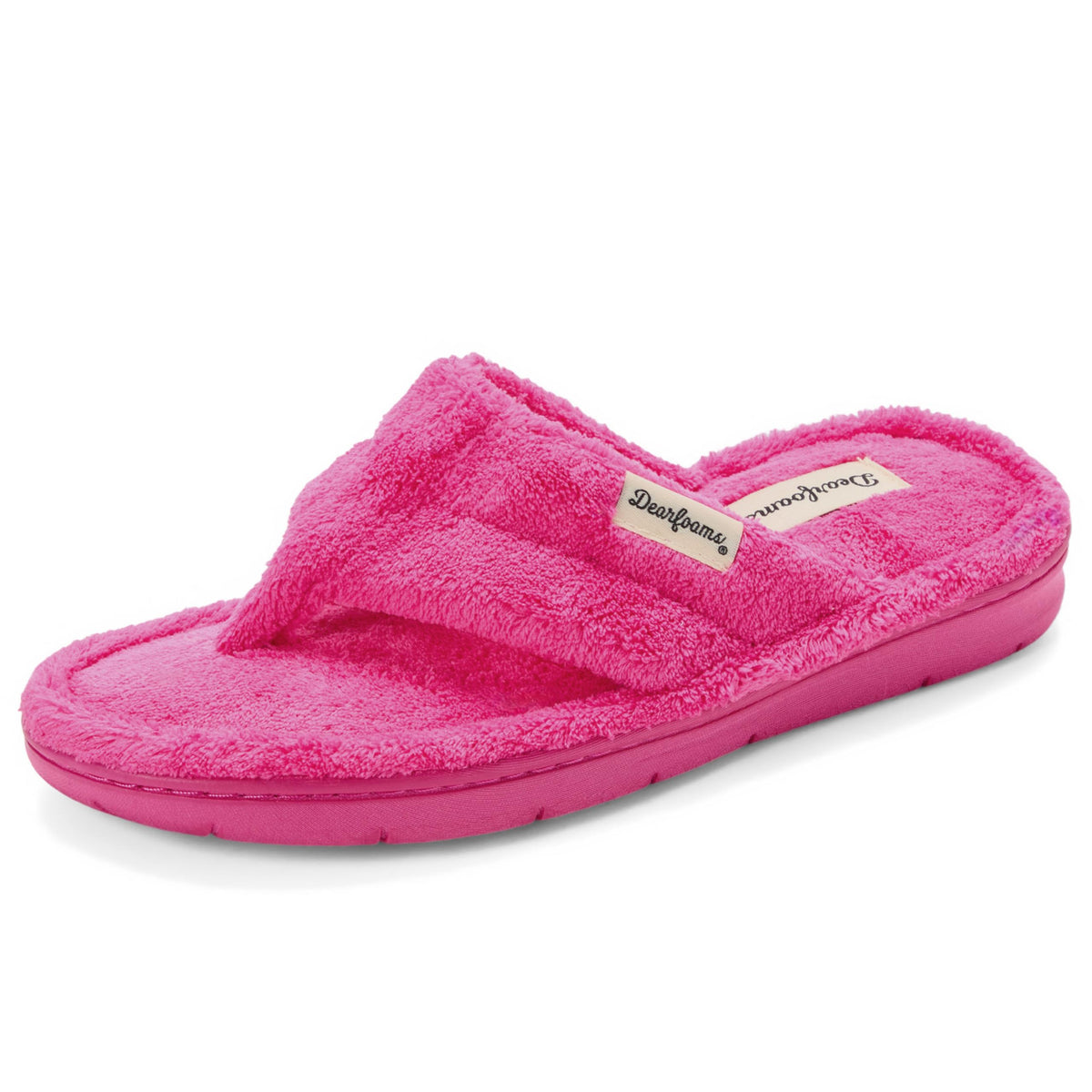 Dearfoams Women's Melanie Thong Slide Memory Foam Terry Sandal Summer House Slippers