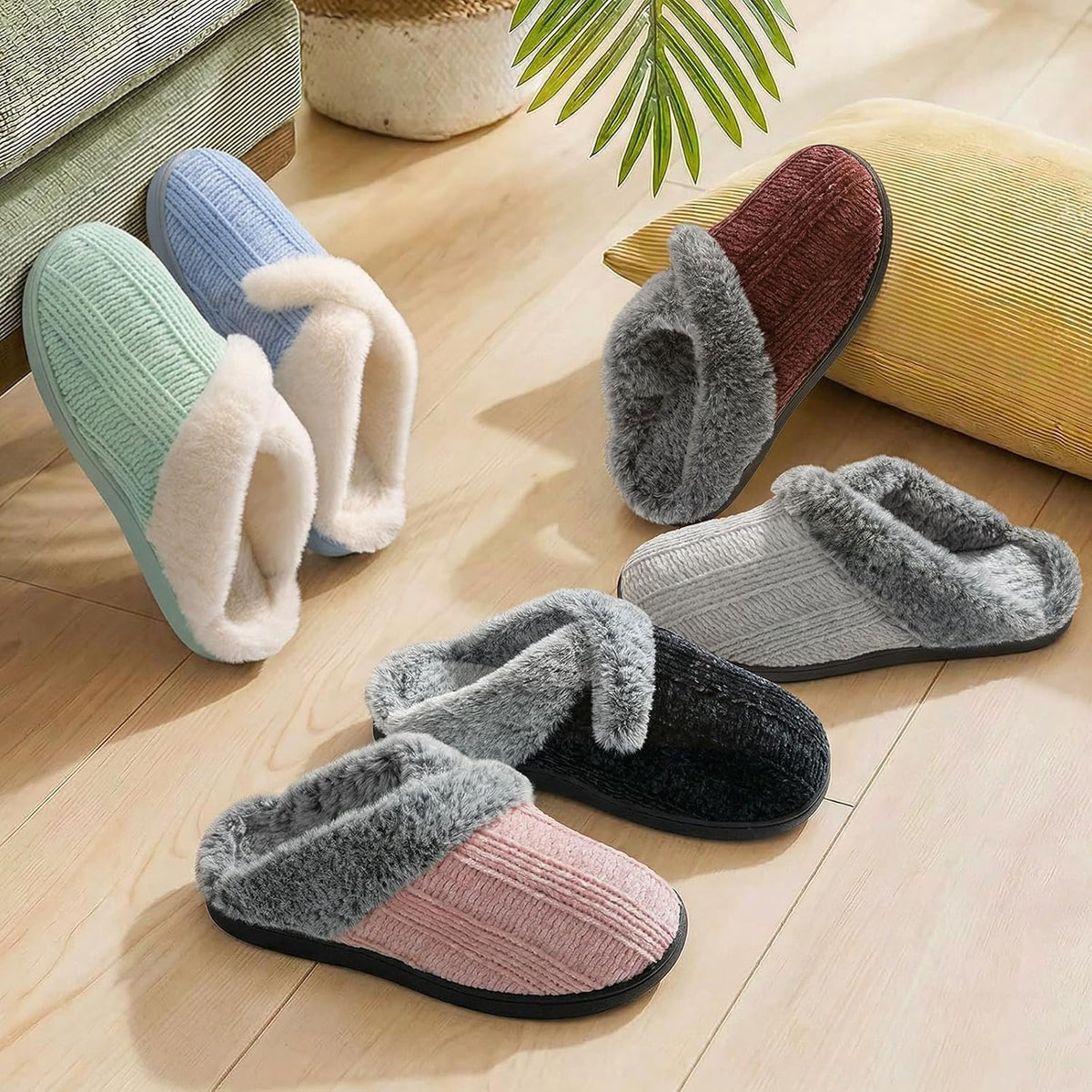 Slippers for Women Fuzzy House Slip on Indoor Outdoor Bedroom Home Shoes