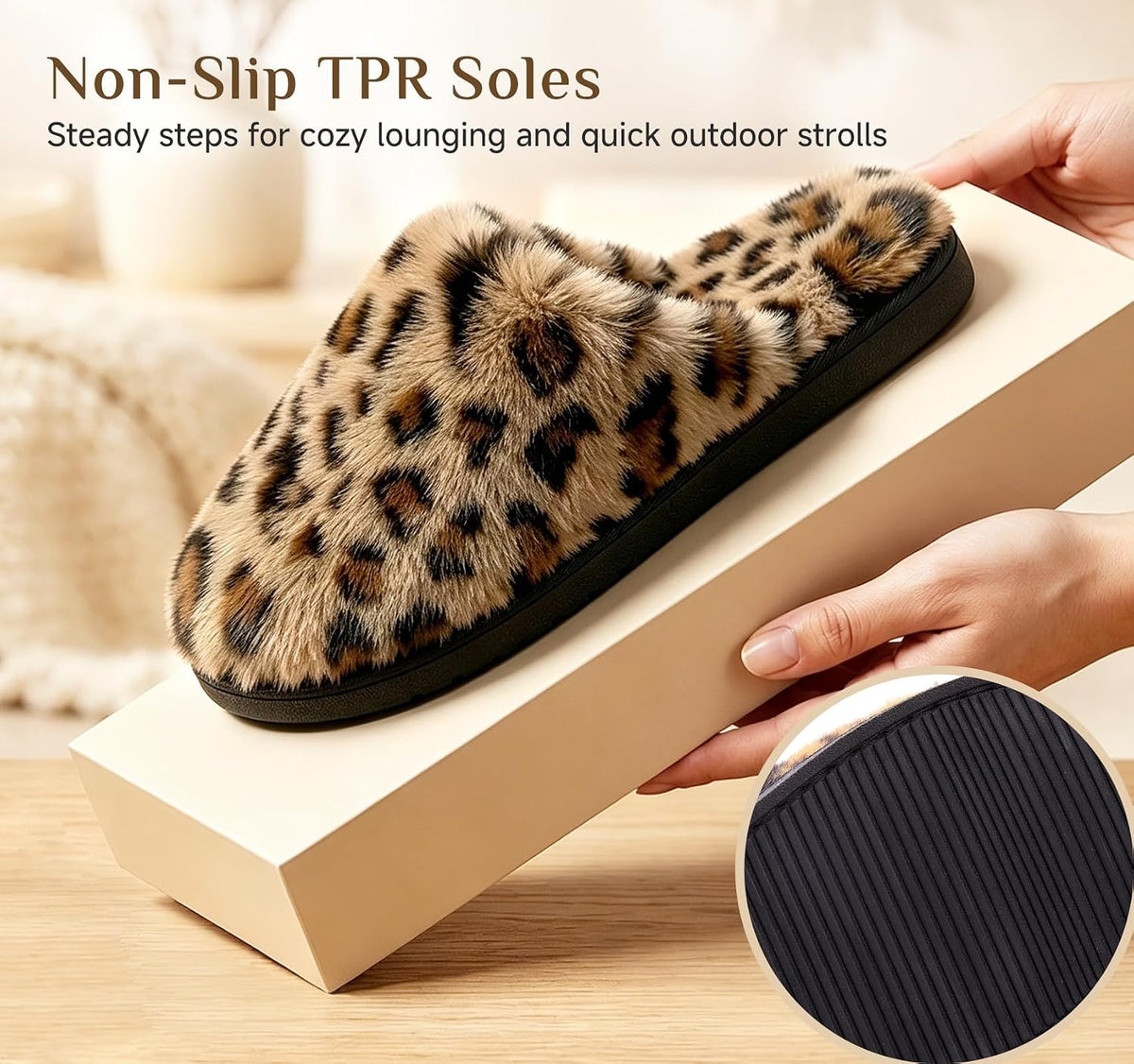 JOLLYVOGUE Cheetah Slippers for Women, Leopard Memory Foam House Shoes