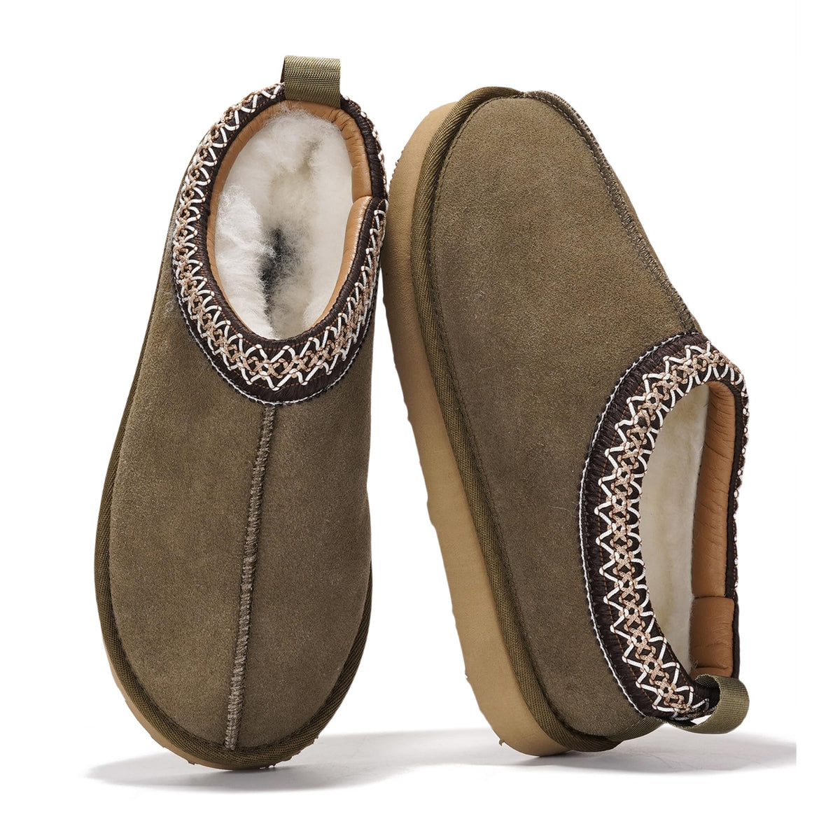 100% Genuine Leather Womens Slippers Fur-Lined Shearling Slippers for Women
