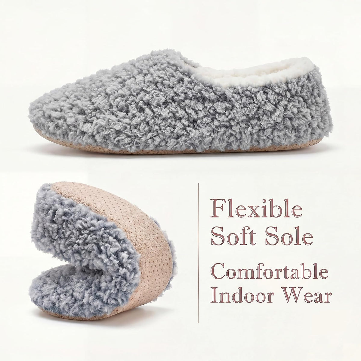 cosyone1997 Womens 2-Pair Fuzzy Slippers Indoor Non Slip Soft Sole