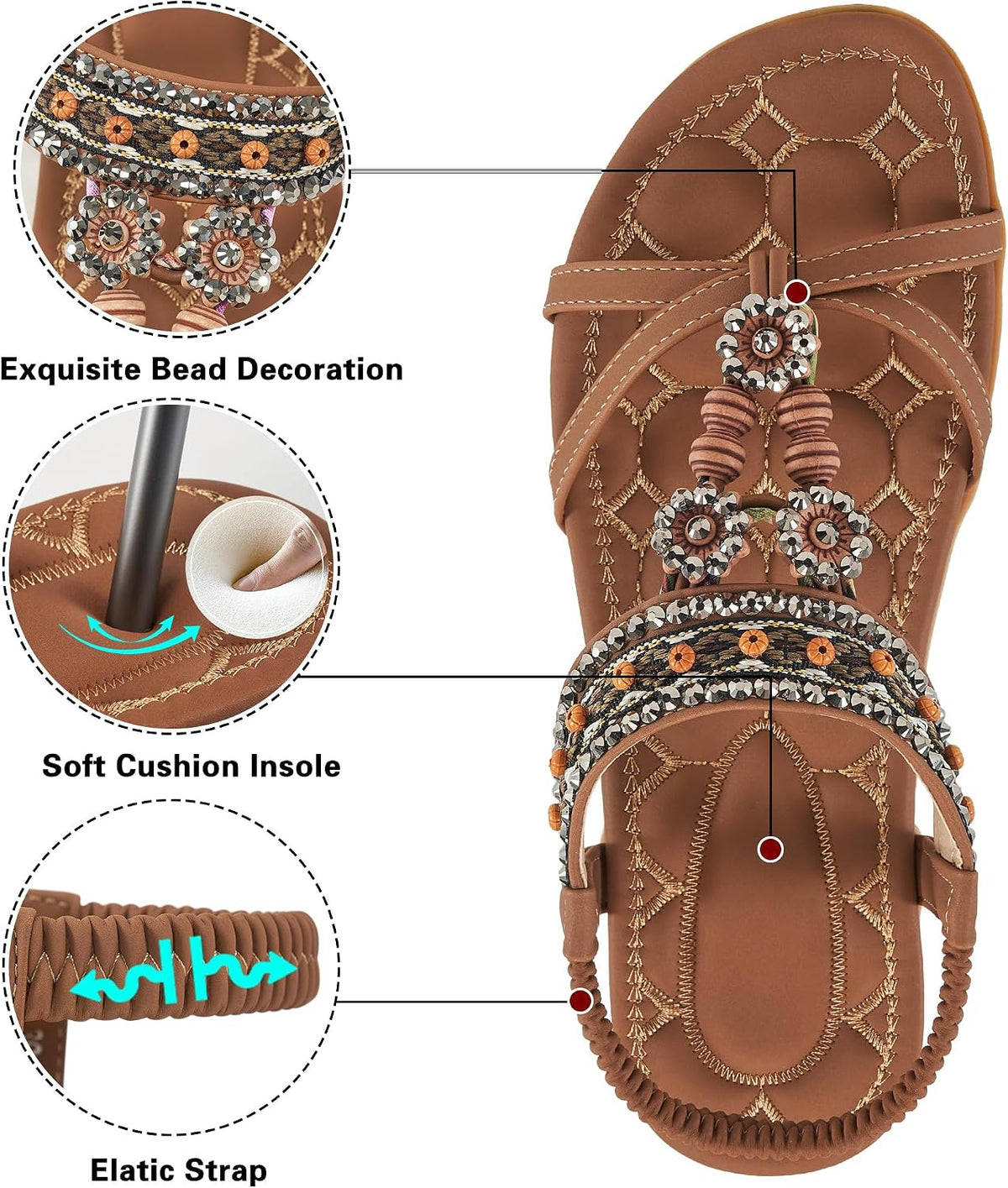 Alicegana Womens Sandals Dressy Summer: Comfortable Bohemian Flats Elastic Ankle Strap Casual Walking Women Shoes Footwear 2026