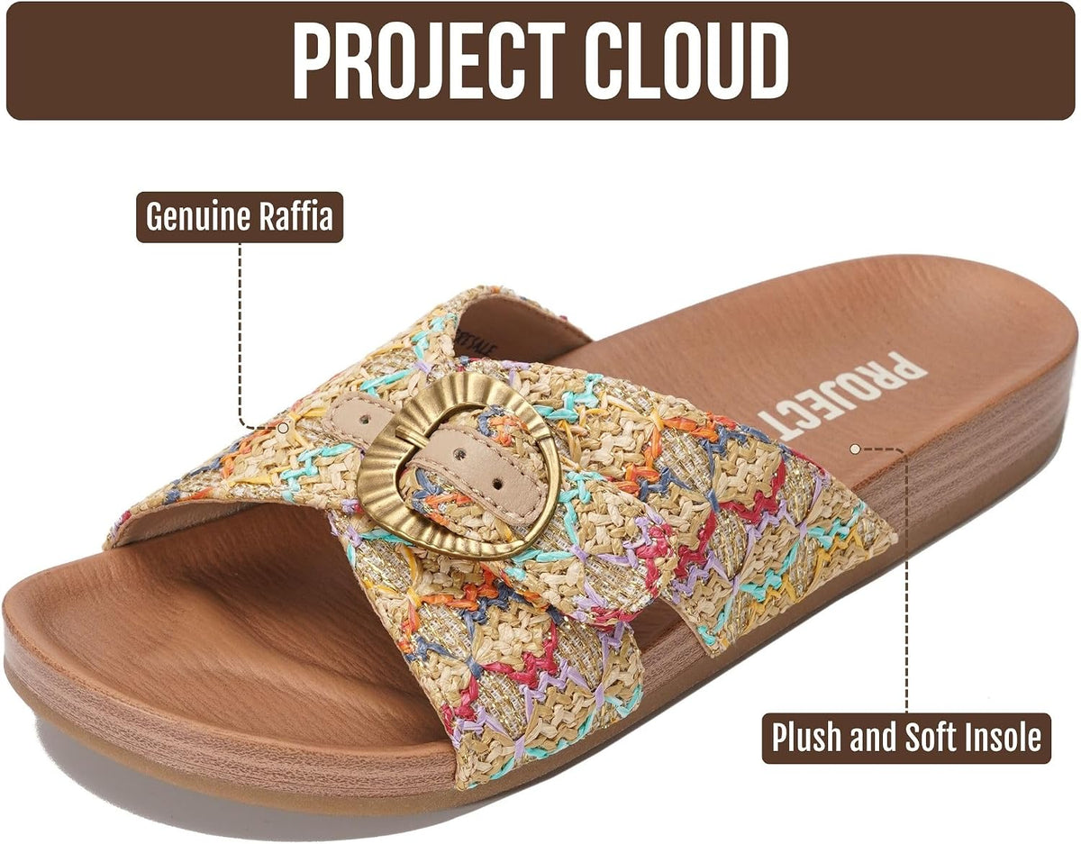 Project Cloud Genuine Suede Adjustable Buckle Slides for Women Footwear