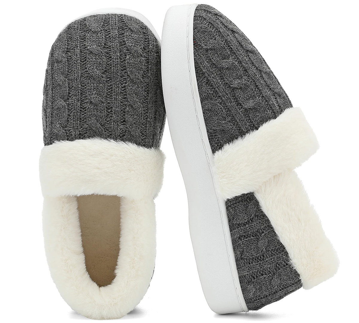 UBFEN Womens Fuzzy House Slippers Warm Bedroom Shoes with Faux Fur Lining Non Slip Memory Foam Slippers for ladies Indoor and Outdoor