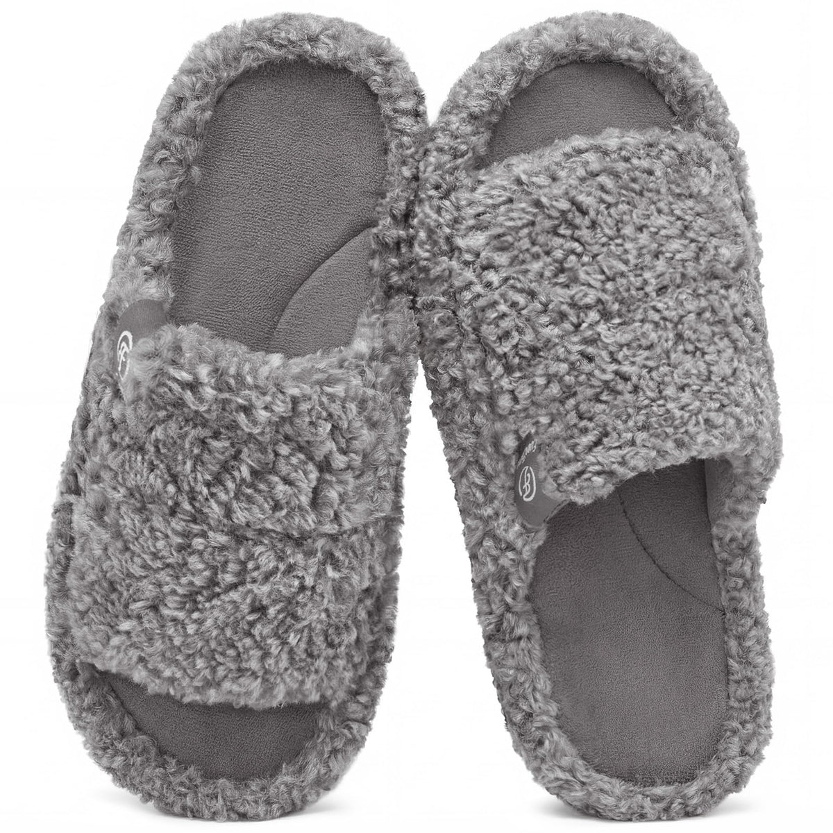 EverFoams Women's Fuzzy Open Toe Slippers Memory Foam Indoor House Shoes
