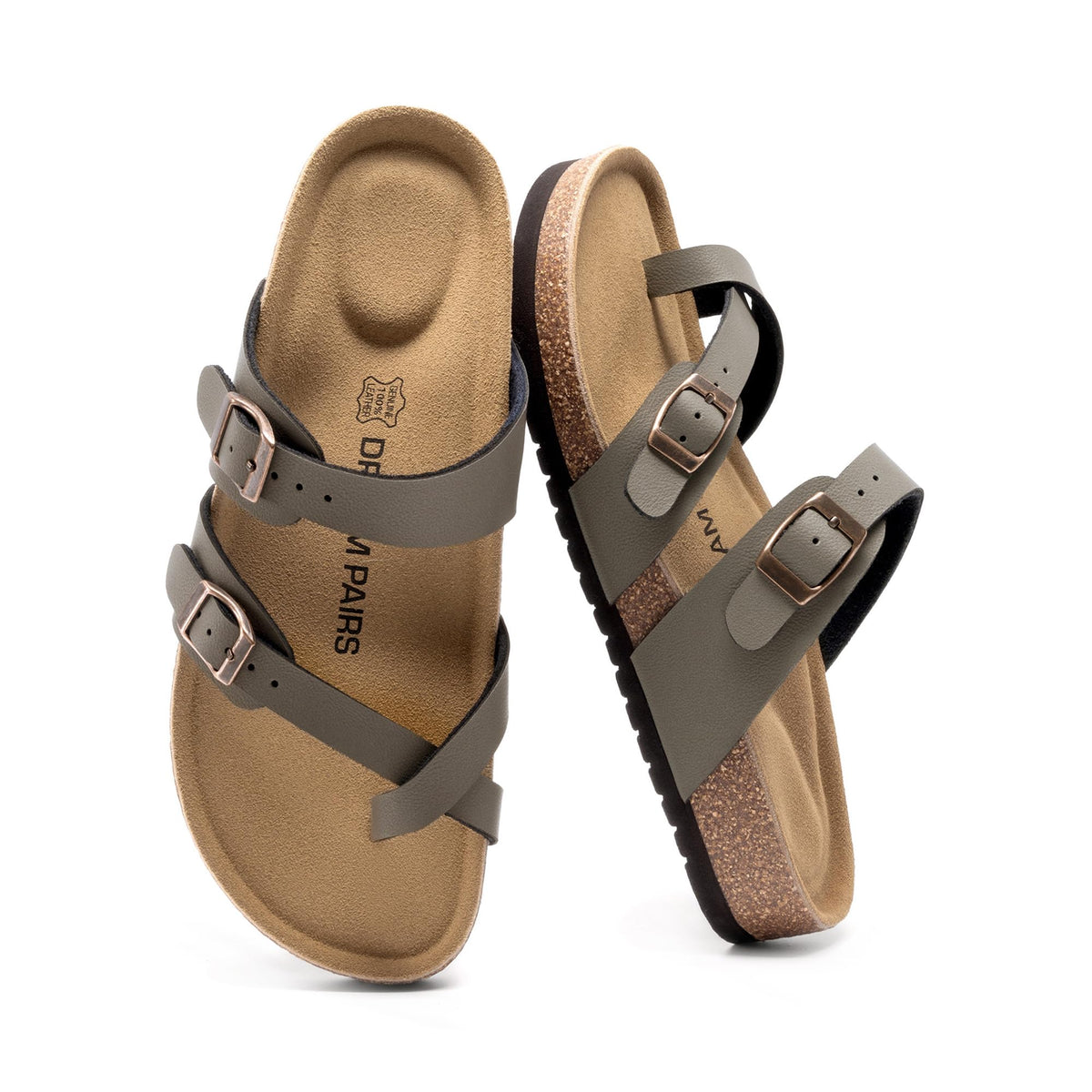 DREAM PAIRS Women's Leather Cork Footbed Summer Sandals