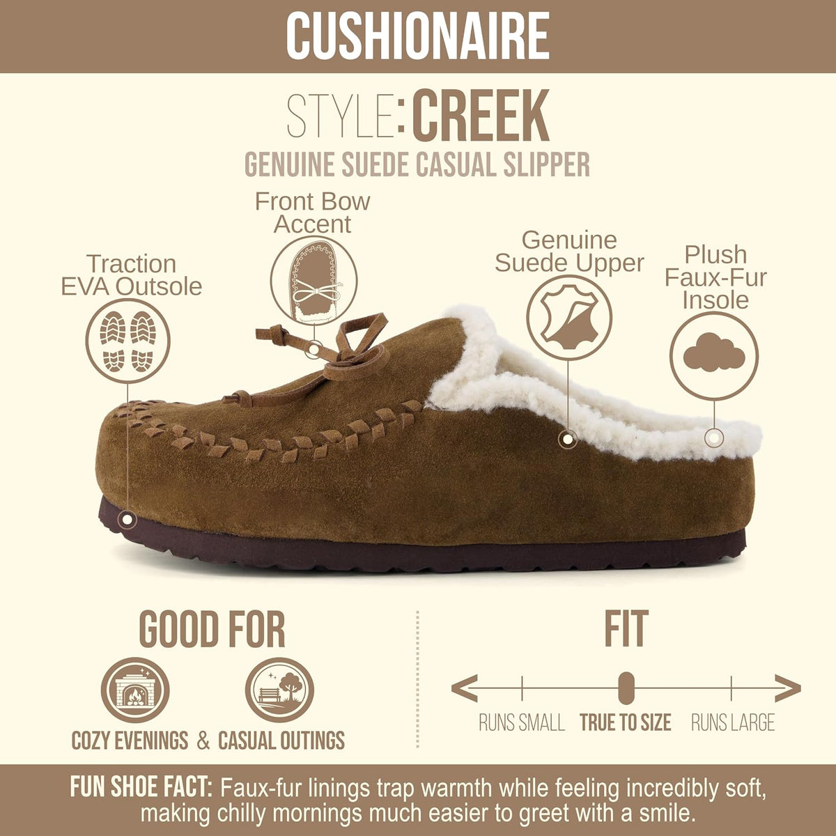 CUSHIONAIRE Creek Genuine Leather Suede Womens Slippers Casual House Shoes
