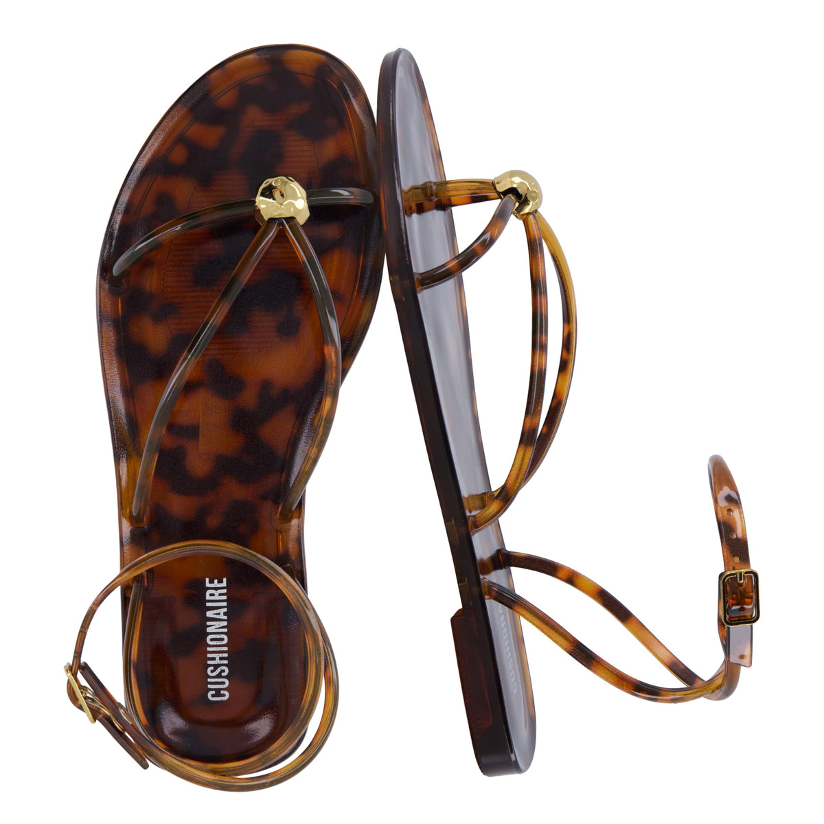 CUSHIONAIRE Vita Jelly Sandals for Women, Casual Lightweight Womens Strappy Sandals with Adjustable Buckle Strap and Gold Hardware Accent