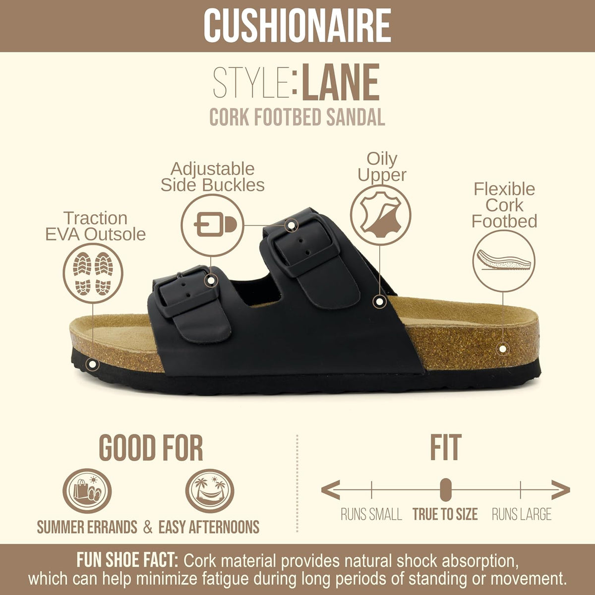 CUSHIONAIRE Lane Cork Slide Women's Sandals, Comfortable Sandals for Women