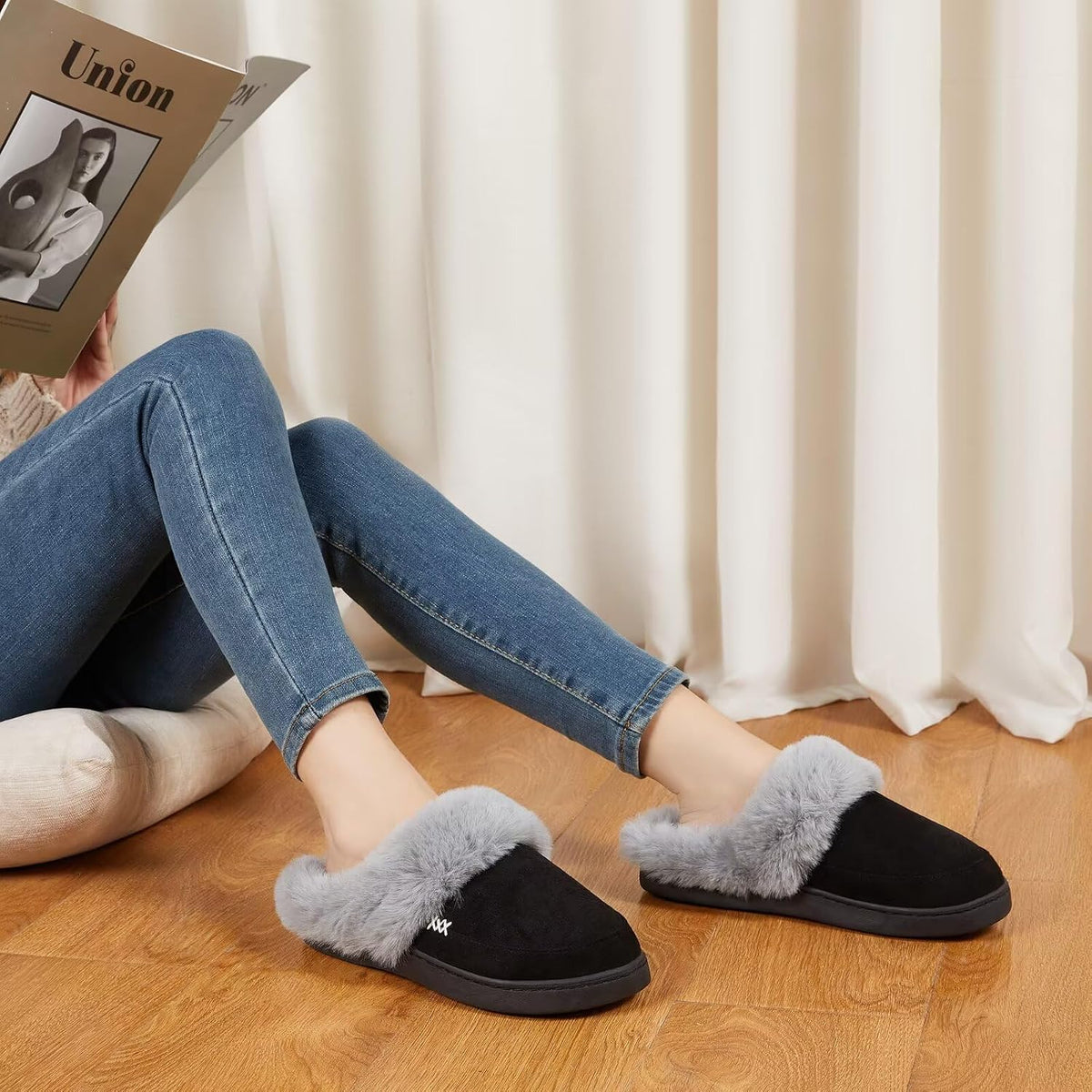 NineCiFun Women's and Men's Memory Foam House Slippers, Faux Fur Lined Indoor Fuzzy Slippers with No-slip Sole, Slip on Suede Home Shoes, Warm Winter Gift for Women & Men