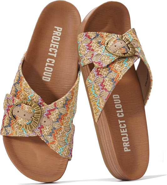 Project Cloud Genuine Suede Adjustable Buckle Slides for Women Footwear