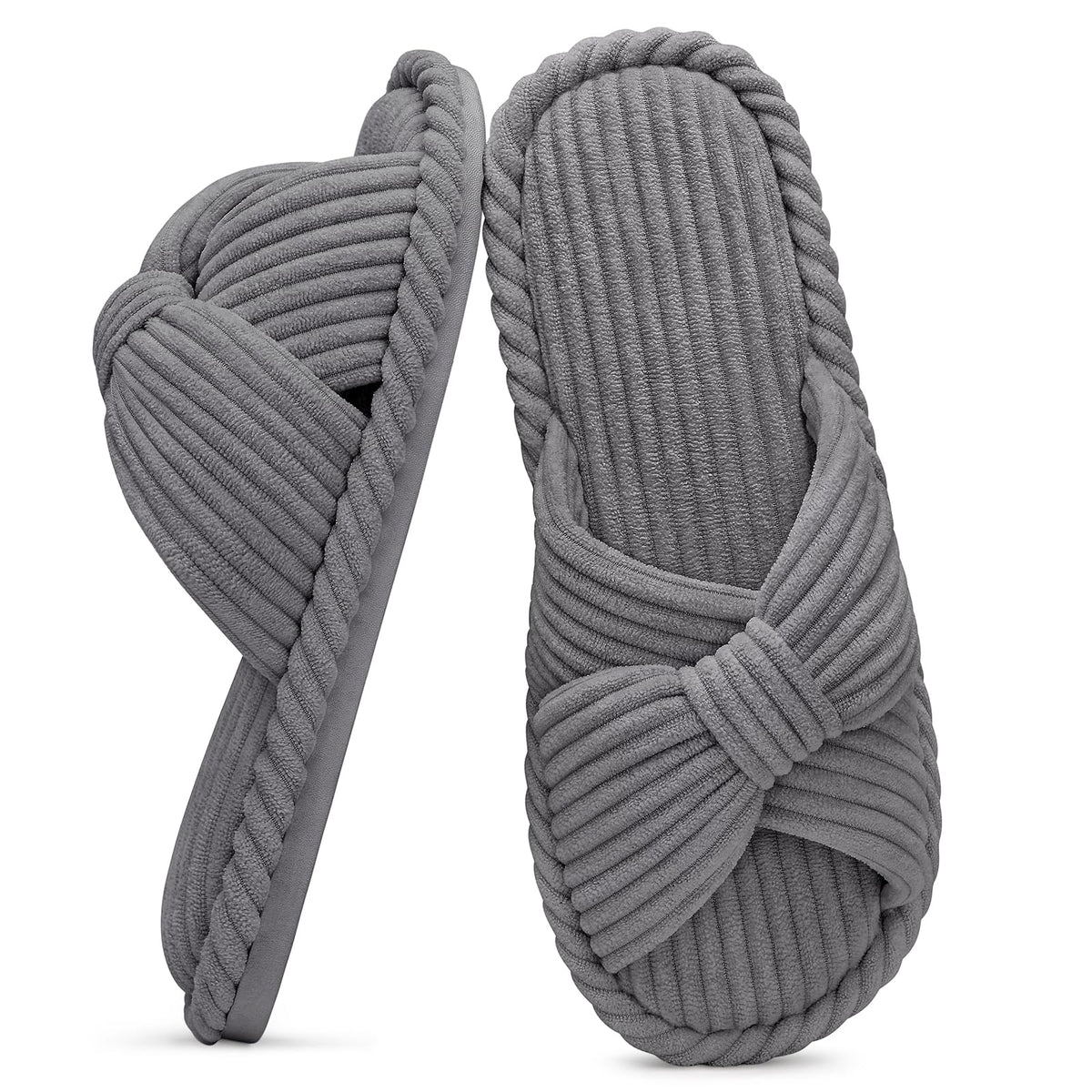 Evshine Summer House Slippers for Women Corduroy Open Toe Indoor Slippers