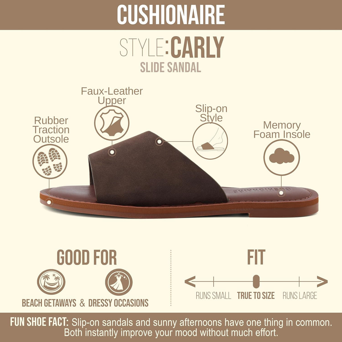 CUSHIONAIRE Carly Slide Sandals for Women with Memory Foam