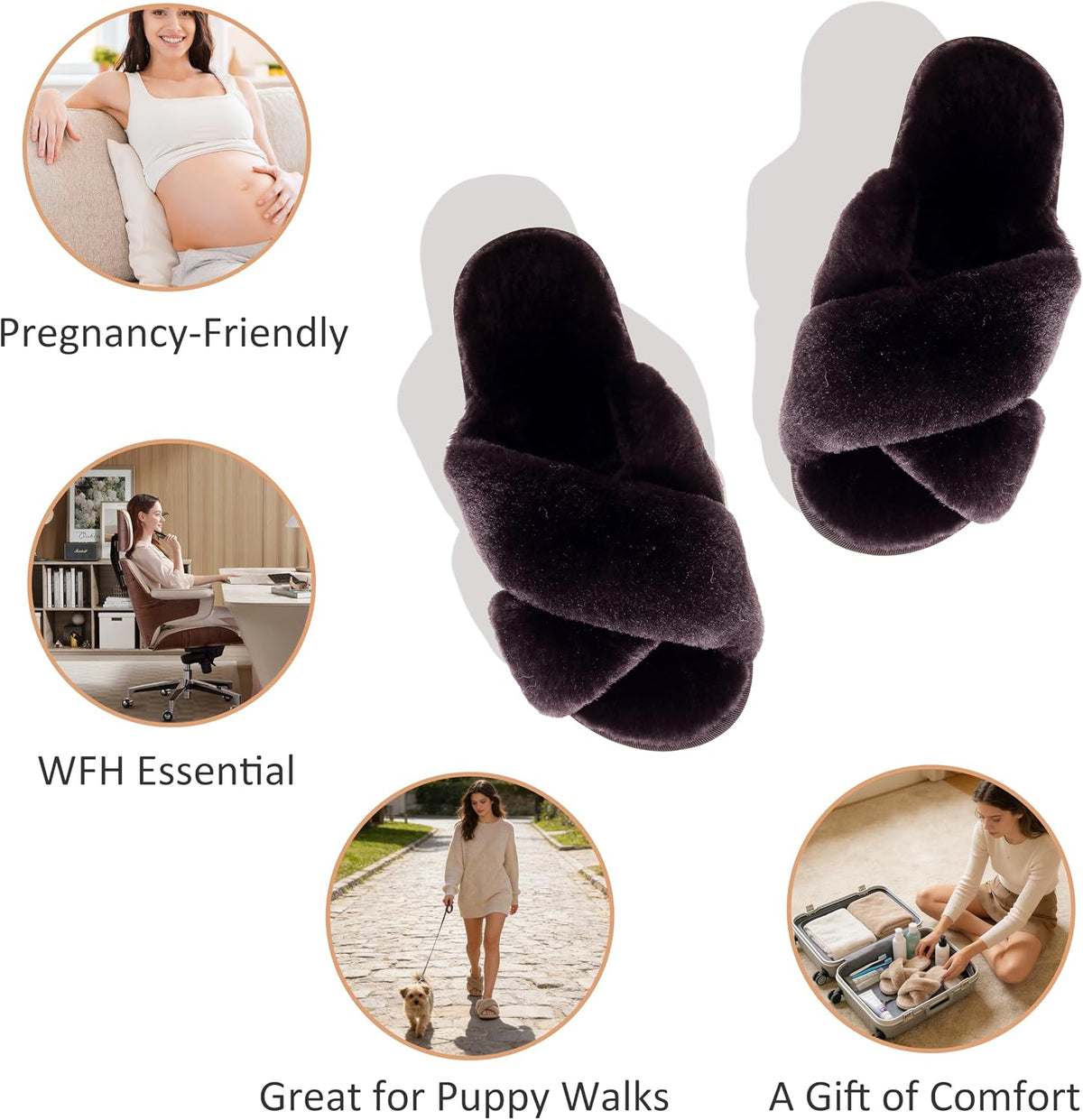 Crazy Lady Womens Fuzzy House Slippers Cross Band Memory Foam Sandals