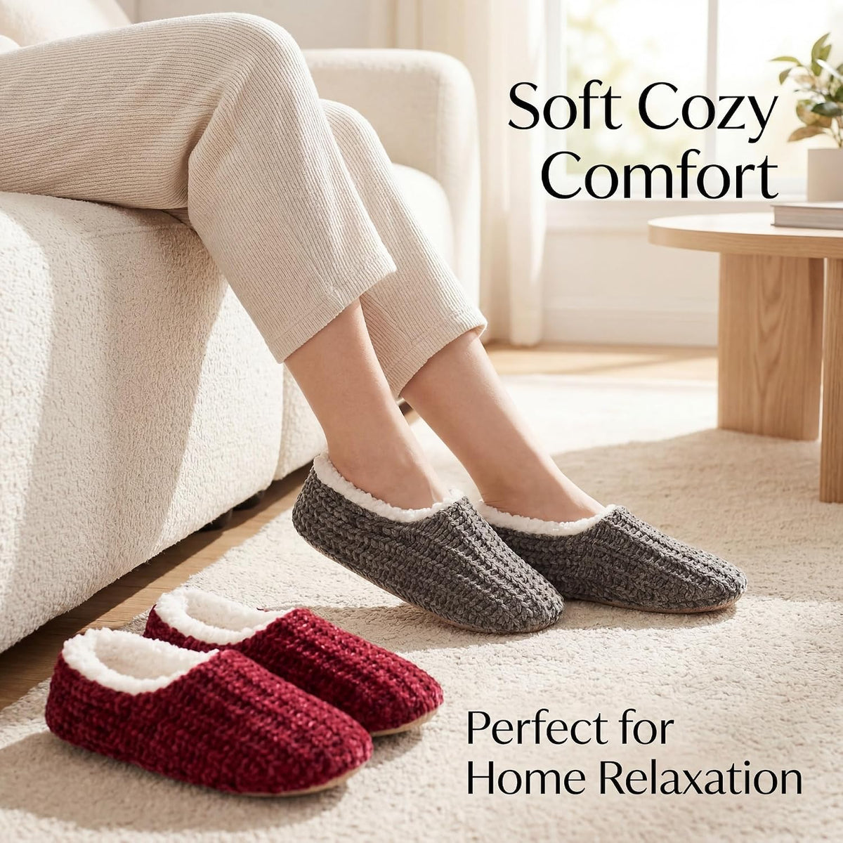 cosyone1997 Womens 2-Pair Knit Slippers Non Slip Slipper Socks
