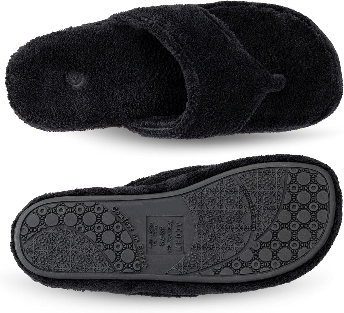 Acorn Women's Spa Thong Slippers with Cloud Contour Comfort - Arch Support and Plush Fluffy Terry Lining, Perfect for Beach, Camping, Poolside, or Bathroom Wear