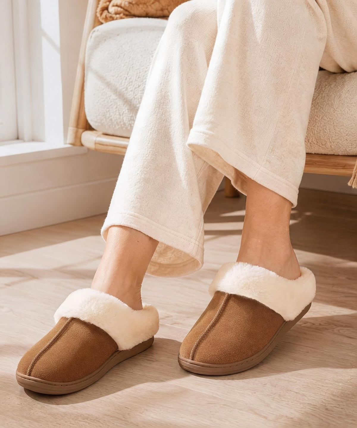 Evshine Women's Memory Foam Fuzzy Slippers Cozy House Shoes