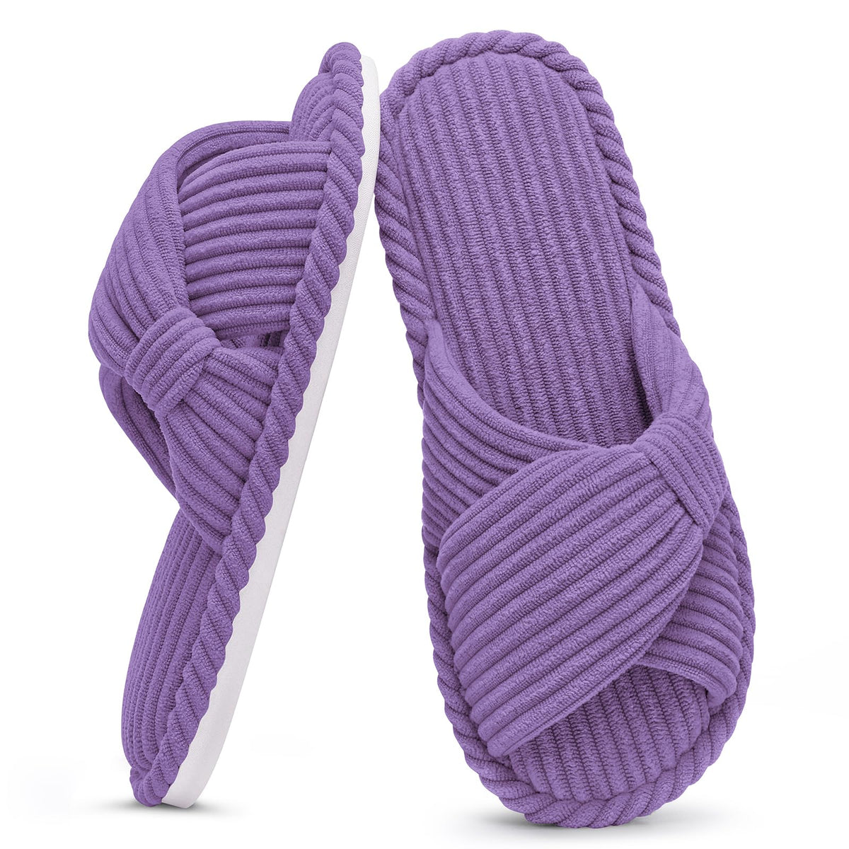 Evshine Summer House Slippers for Women Corduroy Open Toe Indoor Slippers