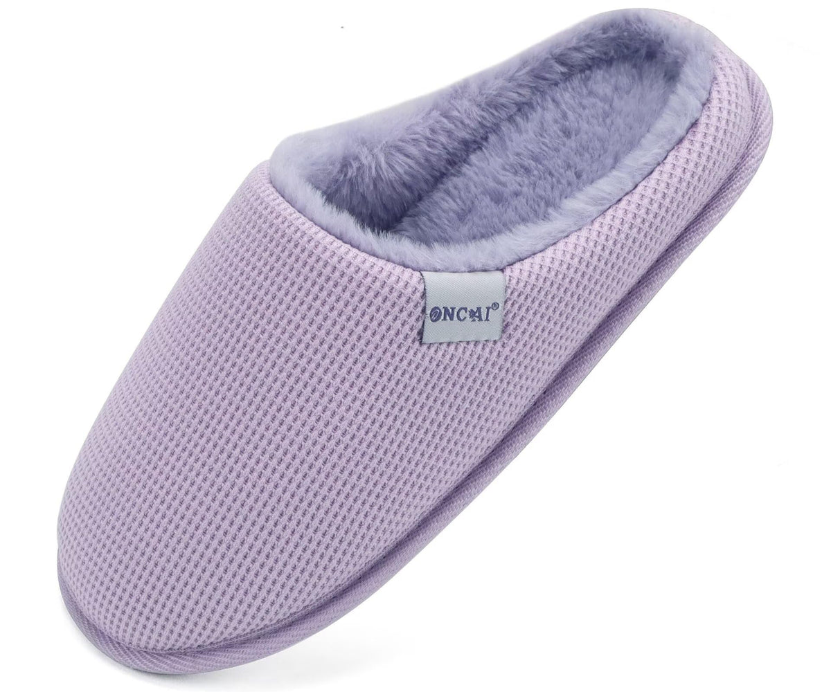 ONCAI Women's House Slippers, Cushion Memory Foam Waffle Upper Home Comfortable Warm Winter Cozy Soft Lightweight Indoor Best House Shoes Non-slip Rubber Sole US Size 5-11