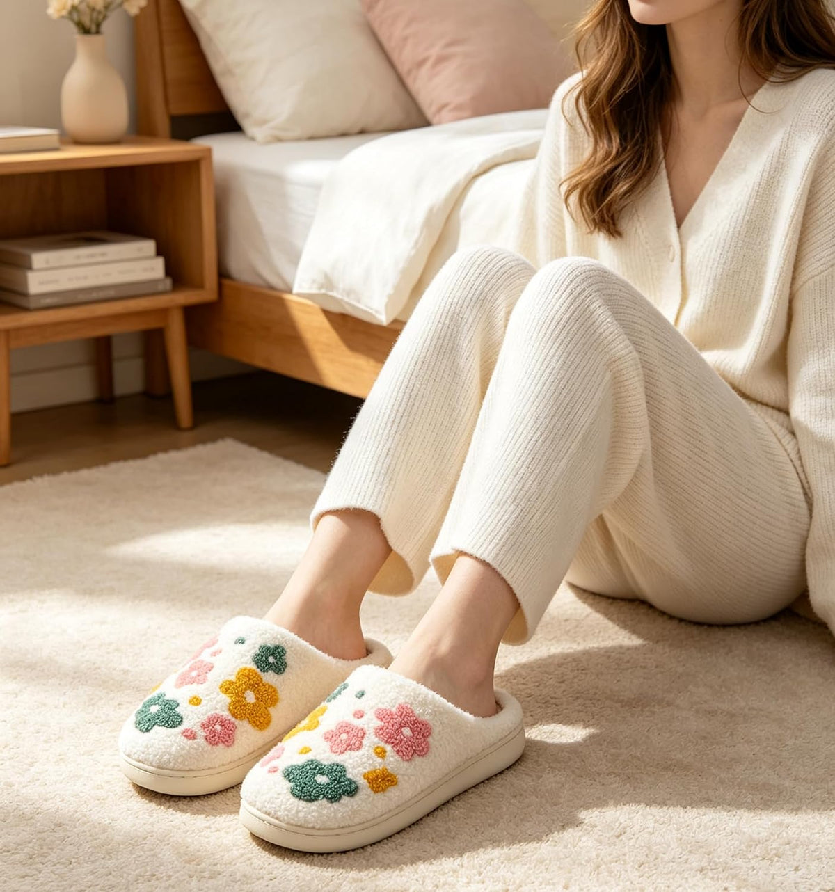 Cute Fuzzy Slippers for Women Men Memory Foam House Shoes indoor outdoor