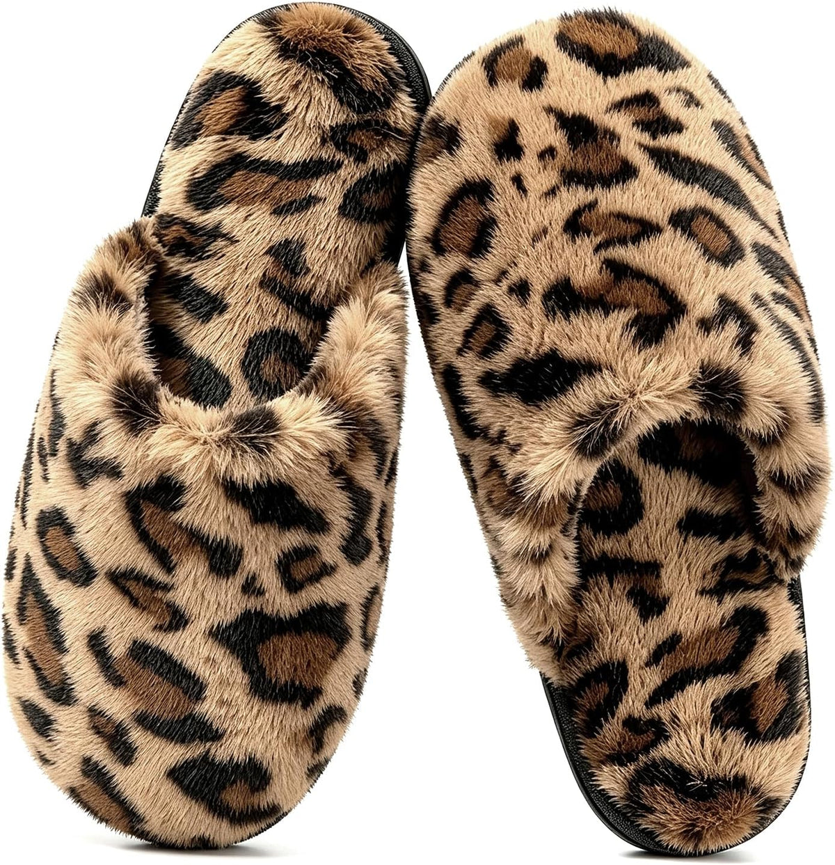 JOLLYVOGUE Cheetah Slippers for Women, Leopard Memory Foam House Shoes