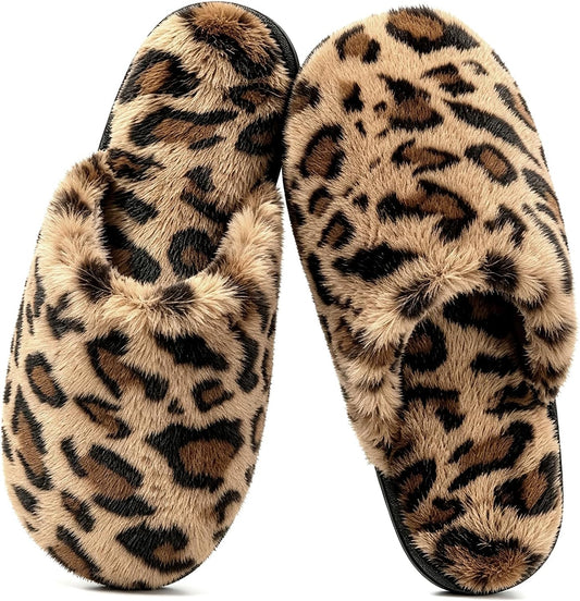 JOLLYVOGUE Cheetah Slippers for Women, Leopard Memory Foam House Shoes