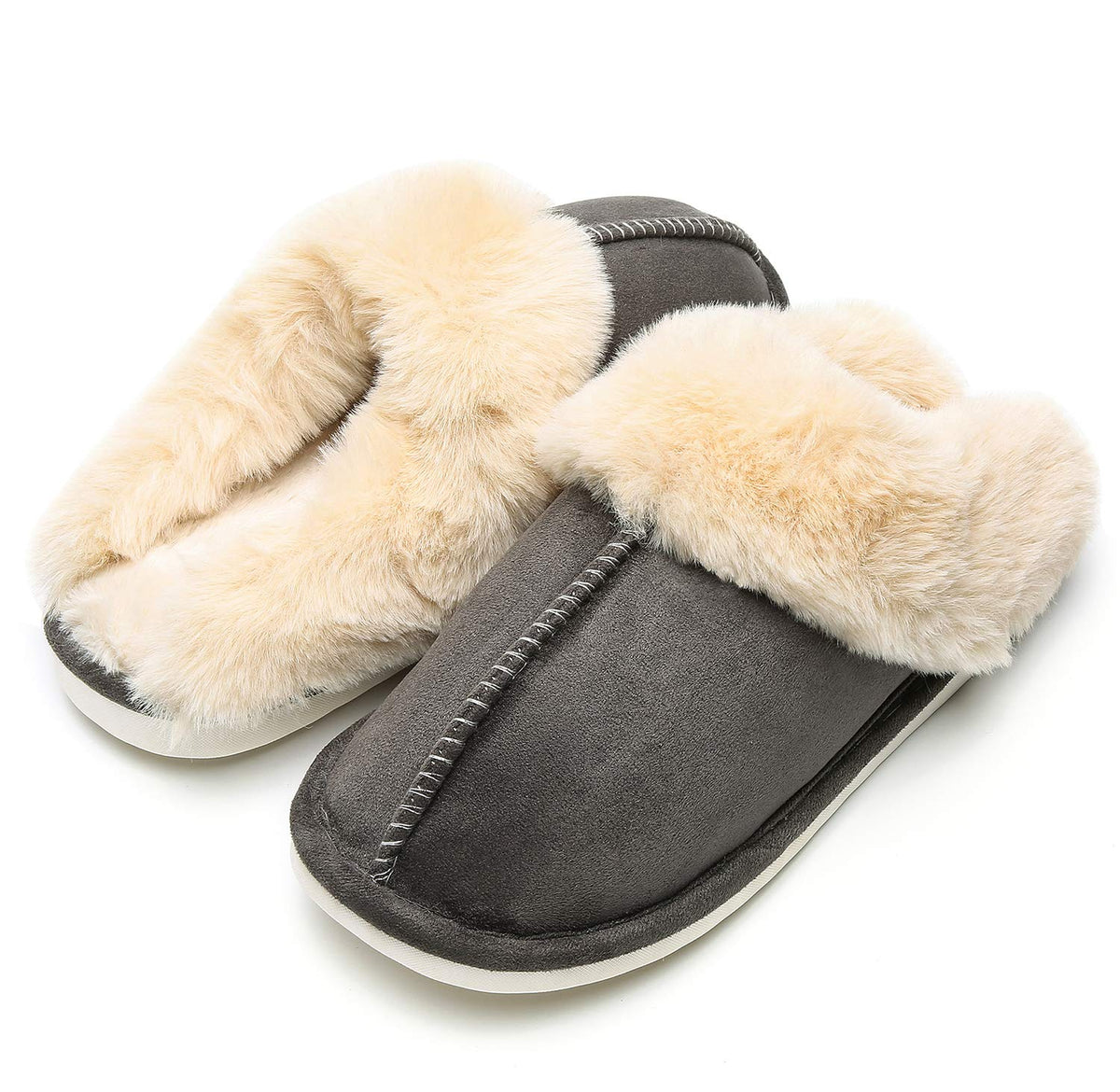 Epsion Womens Winter Warm Slipper Faux Fur Fluffy Slip-On House Slippers Suede Plush Lined/Anti-Skid Sole Indoor Outdoor