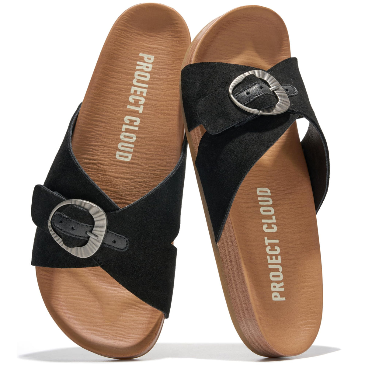 Project Cloud Genuine Suede Adjustable Buckle Slides for Women Footwear
