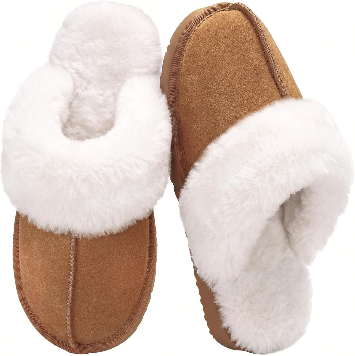 OOW Fuzzy Slippers for Women Cozy Faux Fur House Shoes Memory Foam Slippers