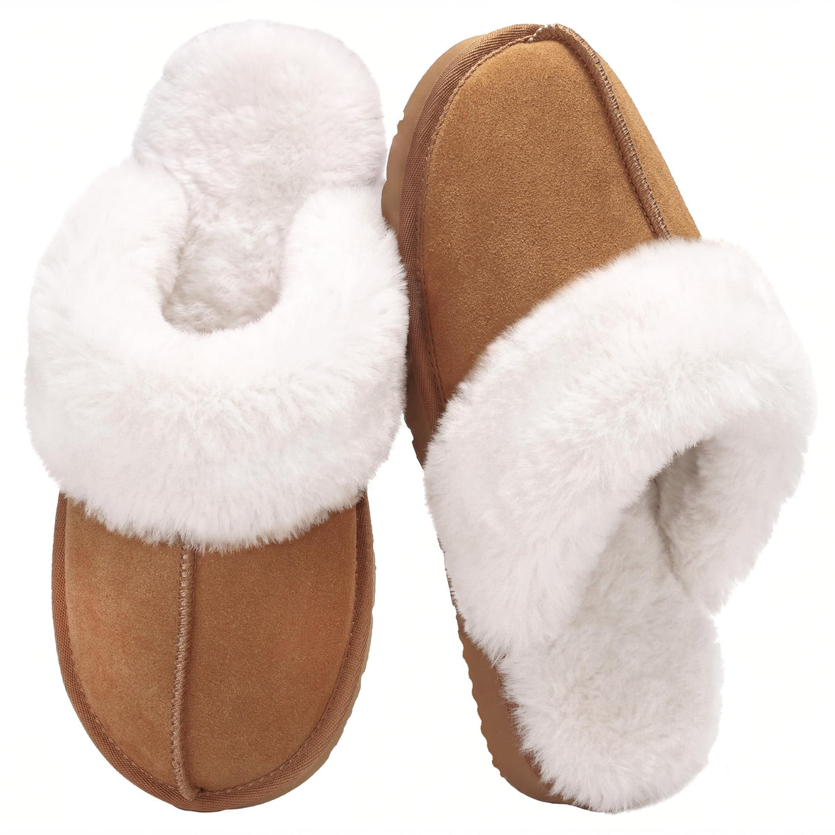 OOW Fuzzy Slippers for Women Cozy Faux Fur House Shoes Memory Foam Slippers