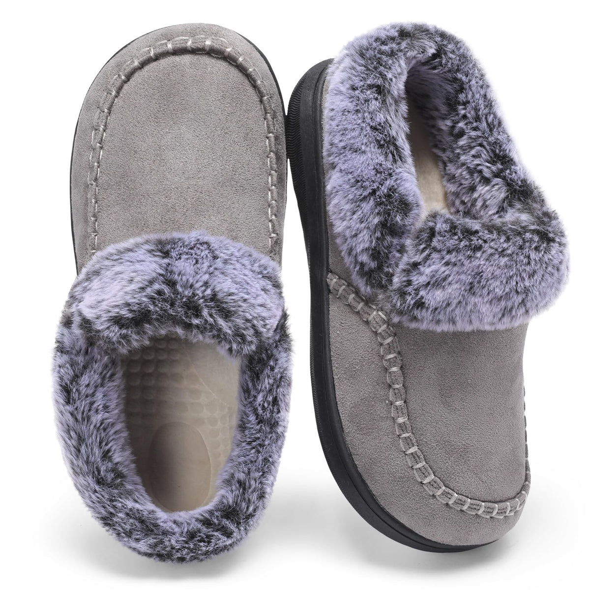 LeIsfIt Women's Fuzzy Slippers Wide Toe Box Memory Foam House Shoes