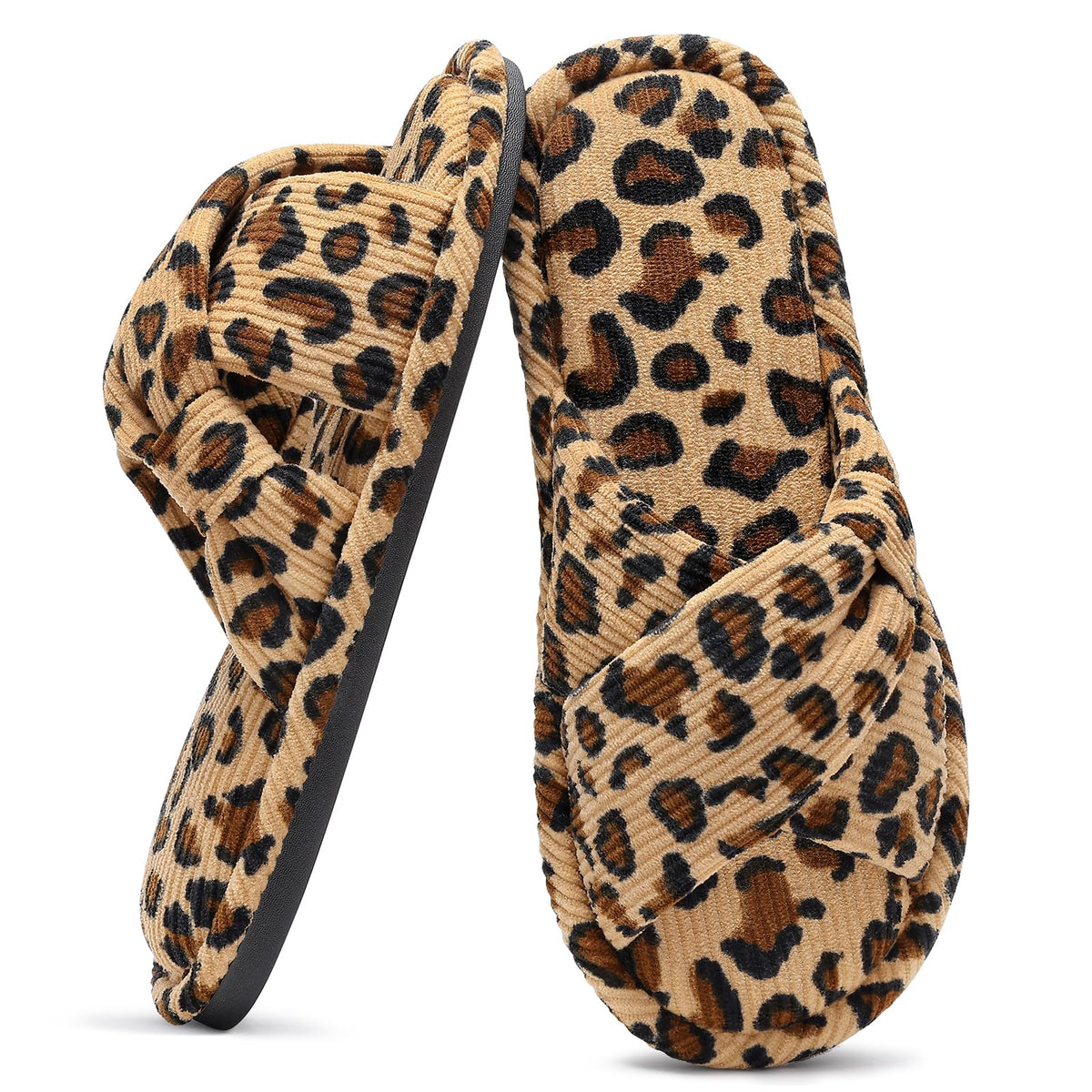 Evshine Summer House Slippers for Women Corduroy Open Toe Indoor Slippers