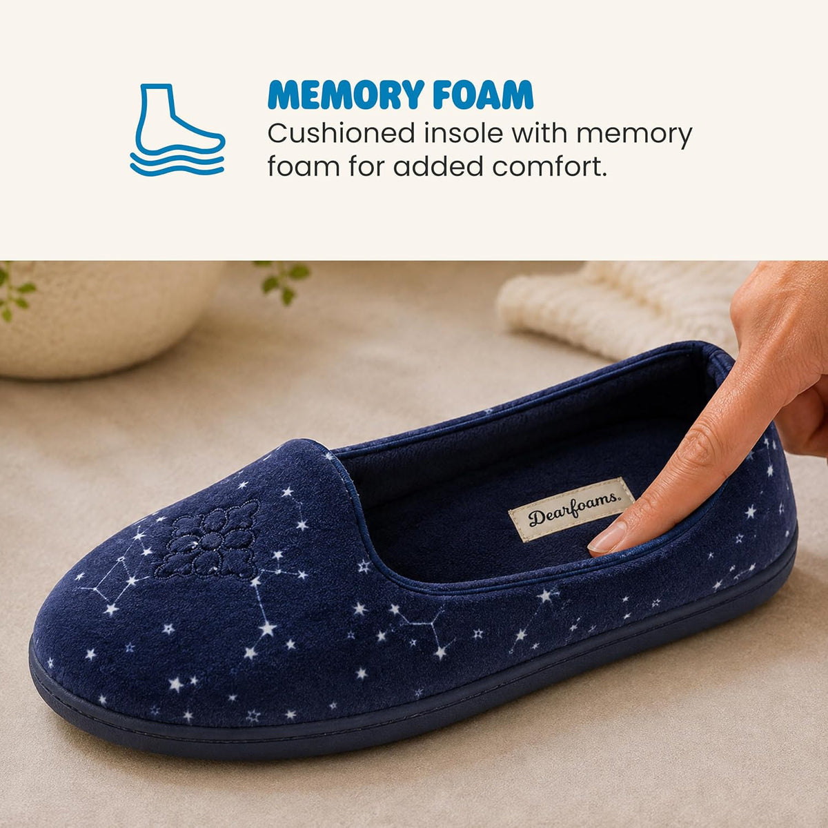 Dearfoams Women's Rebecca Soft Memory Foam Lightweight House Shoes Cozy Loafer with Warm Lining and Wide Widths Slipper