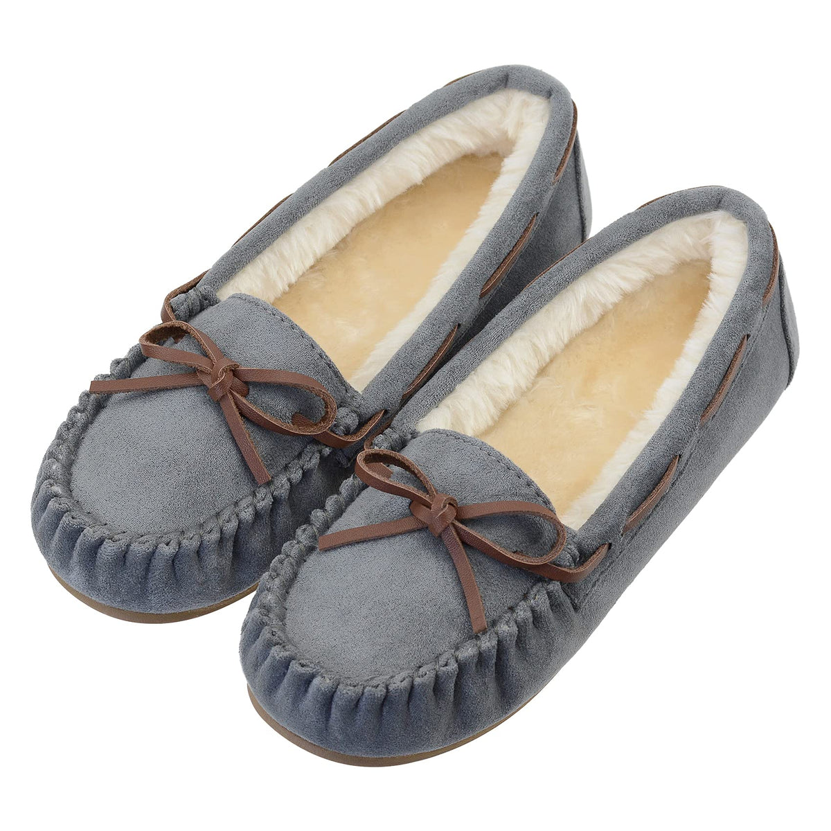 Vonair Women's Moccasin Slippers Micro Suede Warm Faux Fur Pile Lined Lace-Up Cozy Bow Indoor & Outdoor Moccasins Slip On Loafers Shoes for Women