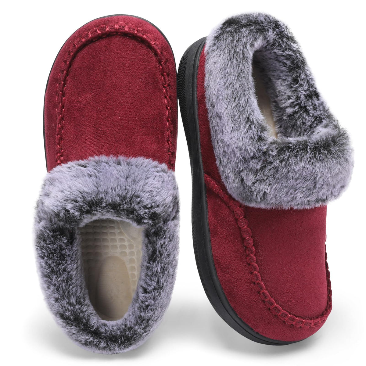 LeIsfIt Women's Fuzzy Slippers Wide Toe Box Memory Foam House Shoes