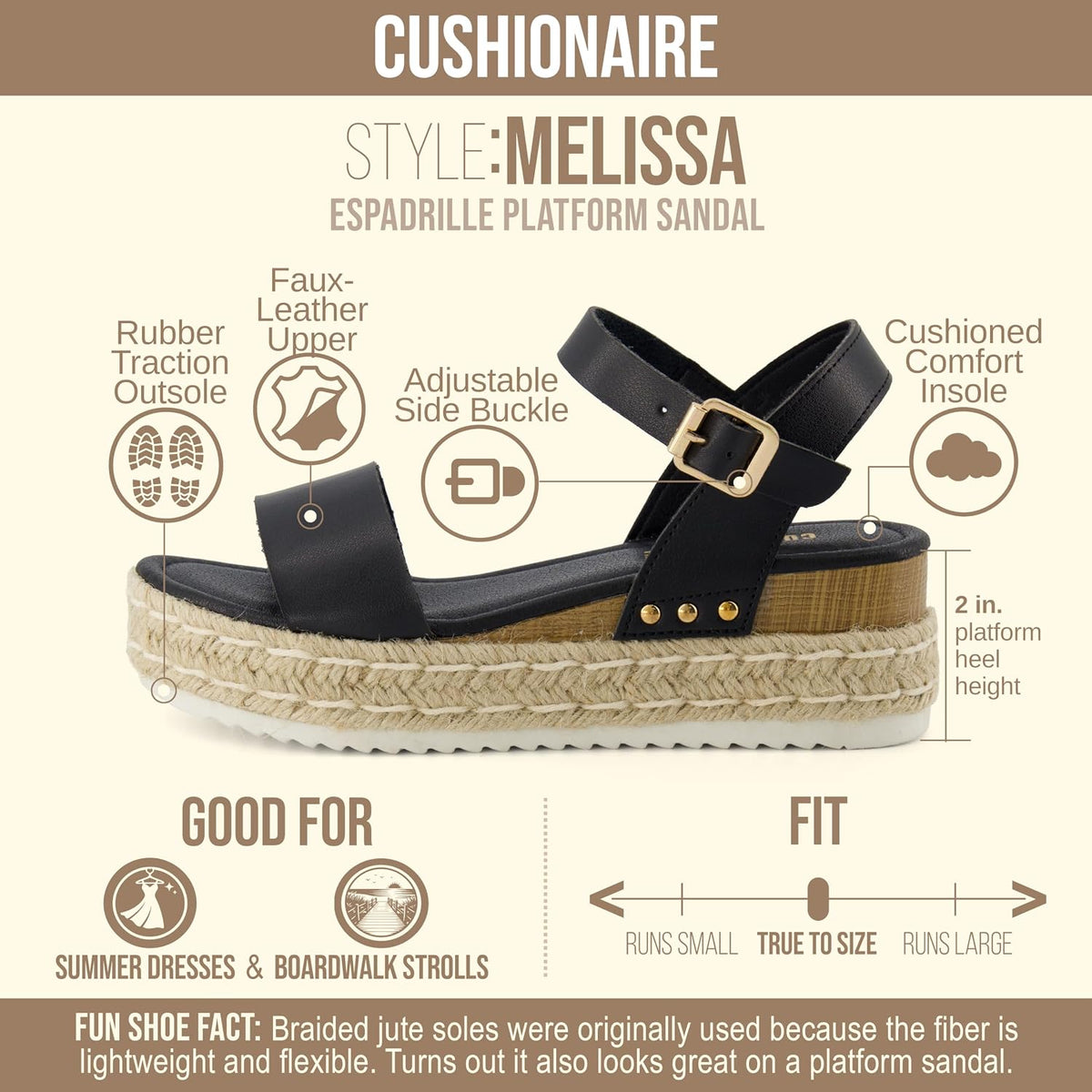 CUSHIONAIRE Melissa Espadrille Platform Sandals For Women with Adjustable Ankle Strap and Memory Foam Insole-Comfortable Womens Sandals for Summer